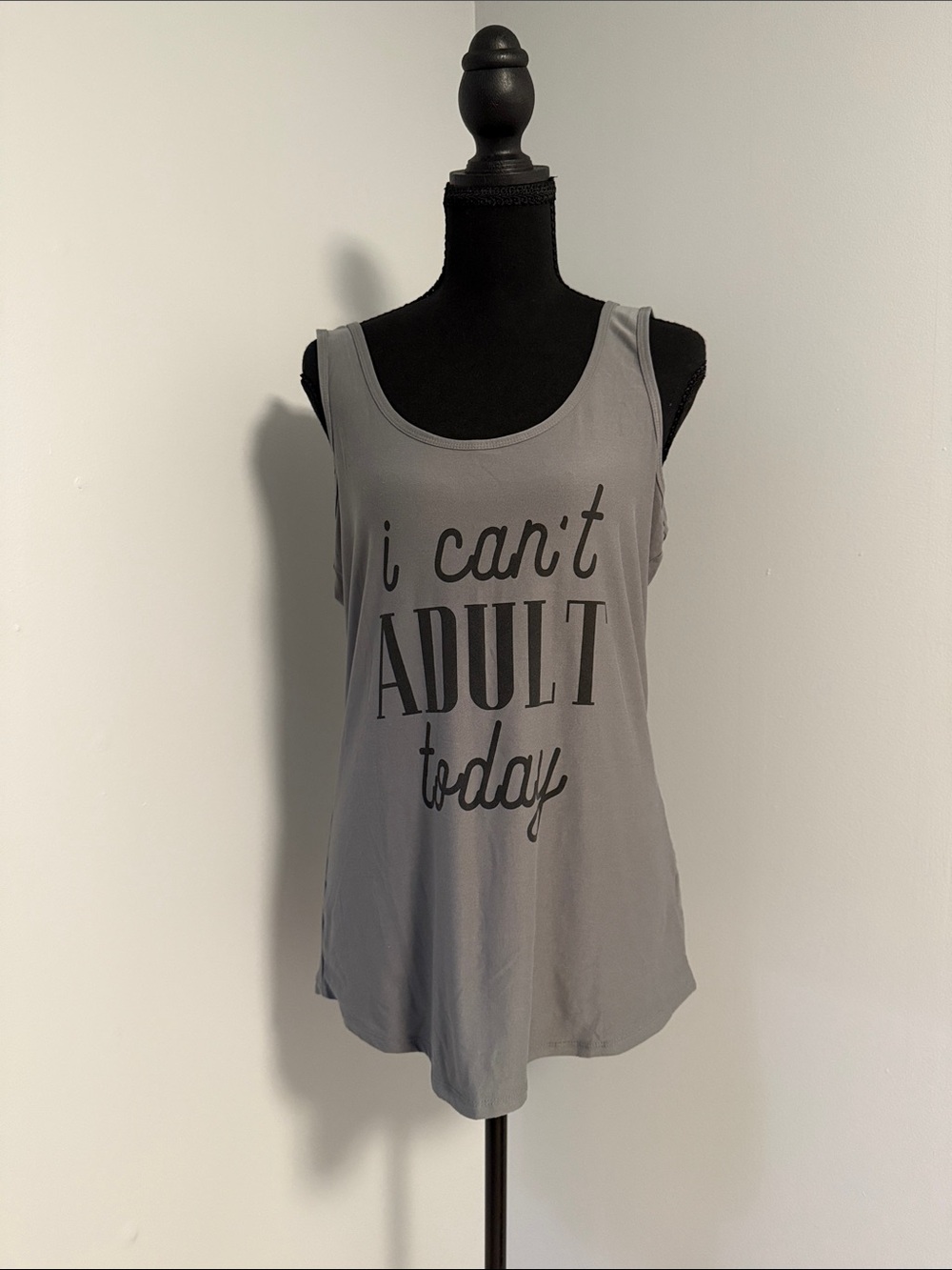 No Boundaries Gray Tank Top "I can't ADULT today"